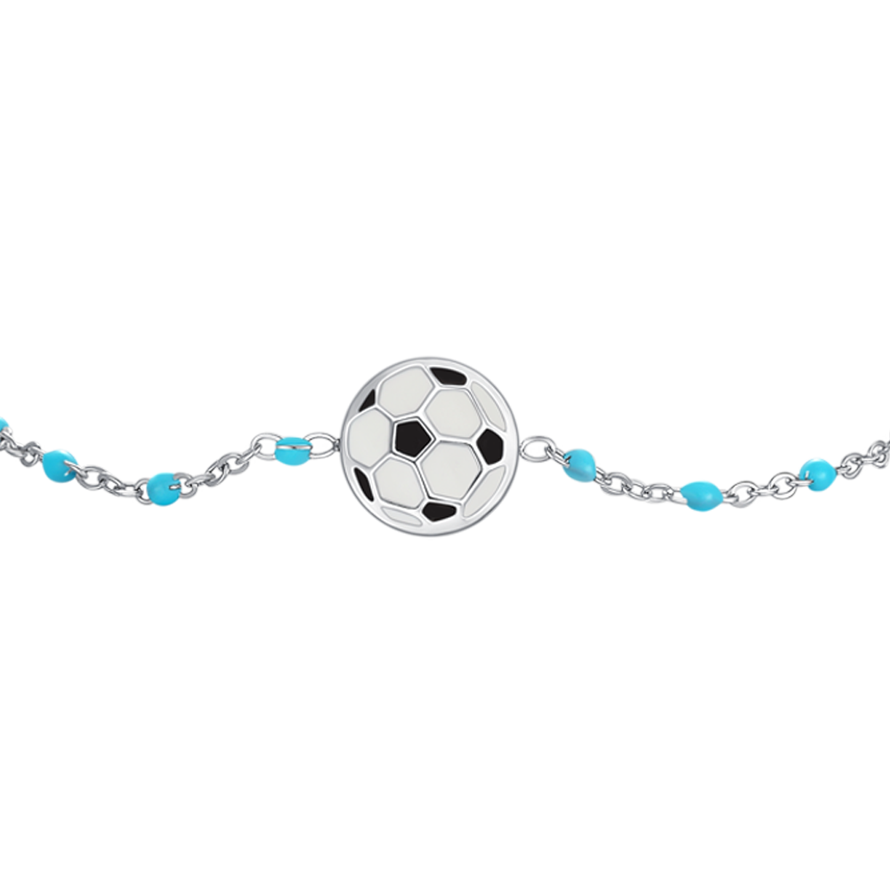 BRACCIALE IN ACCIAIO CON PALLONE E PIETRE BIANCHE E AZZURRE