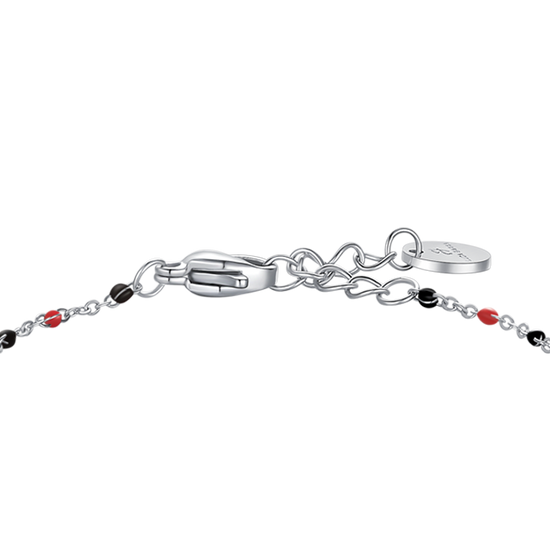 BRACCIALE IN ACCIAIO CON PALLONE E PIETRE NERE E ROSSE