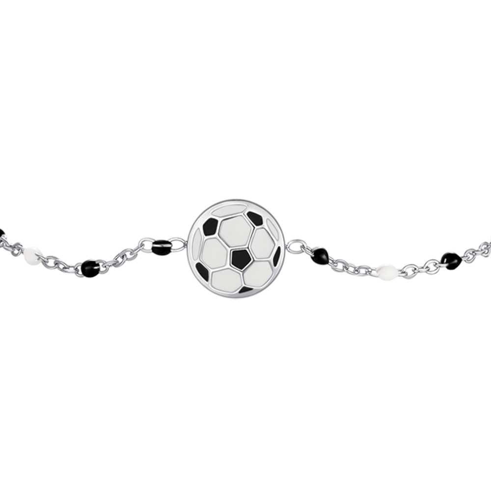 BRACCIALE IN ACCIAIO CON PALLONE E PIETRE NERE E BIANCHE