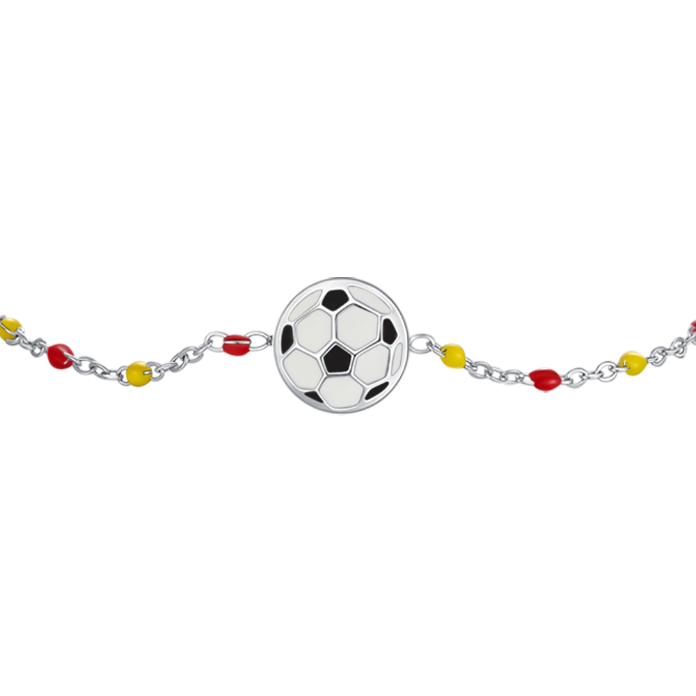 BRACCIALE IN ACCIAIO CON PALLONE E PIETRE GIALLE E ROSSE