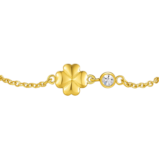 BRACCIALE IN ACCIAIO E IP GOLD CON QUADRIFOGLIO E CRISTALLO BIANCO