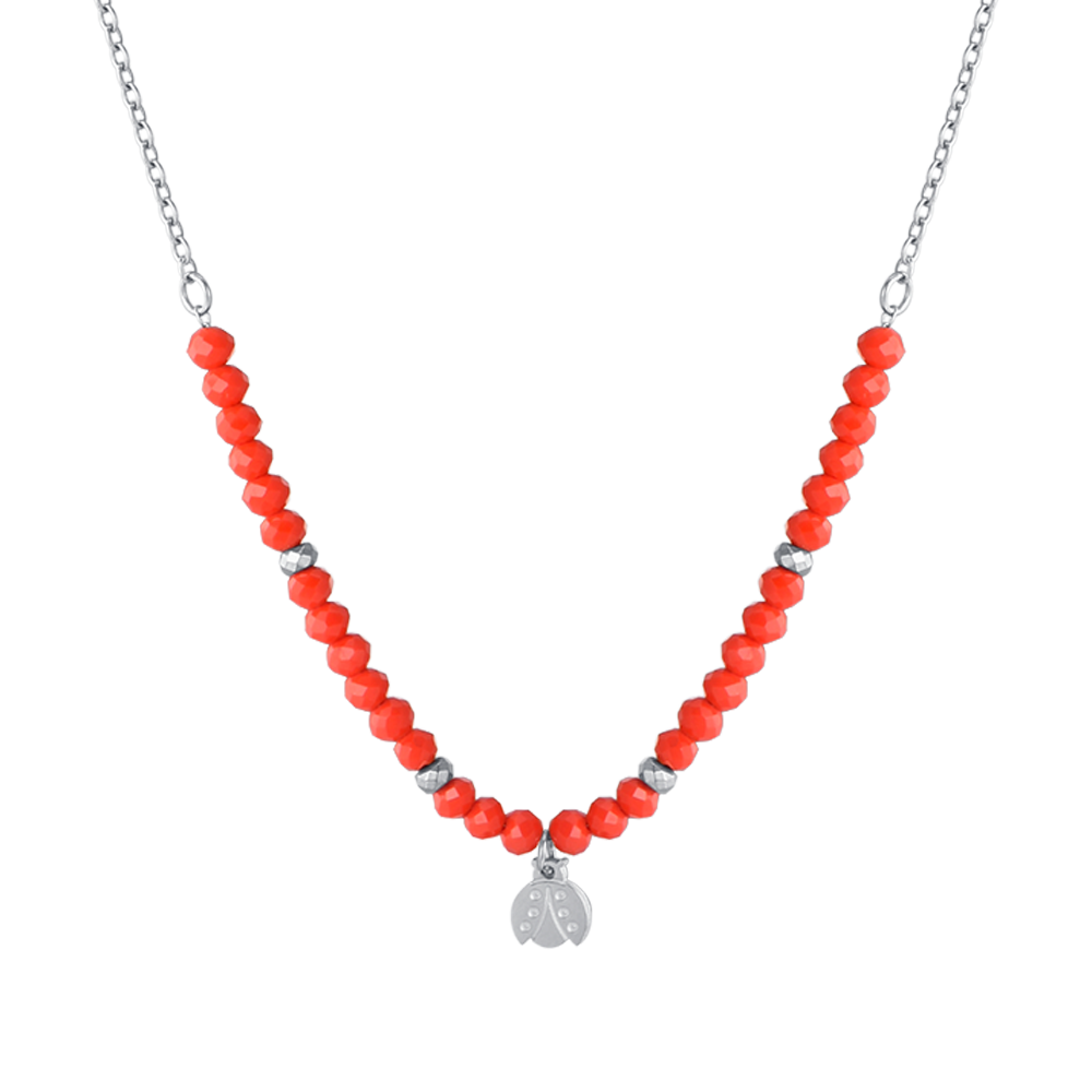 COLLANA BAMBINA IN ACCIAIO CON PIETRE ROSSE E COCCINELLA Luca Barra