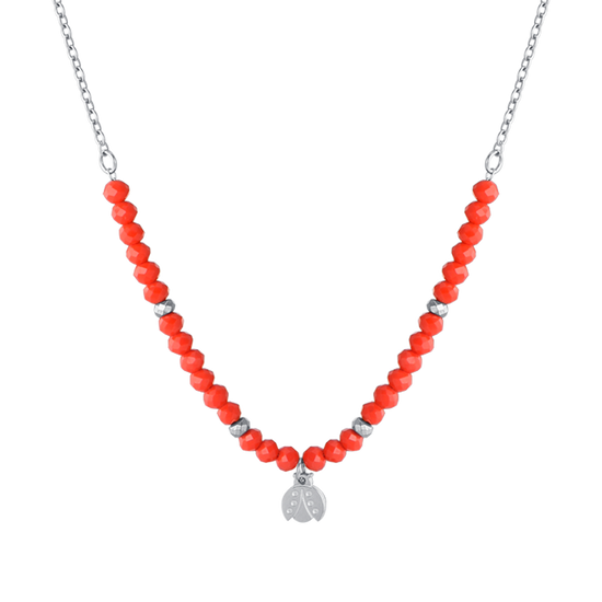 COLLANA BAMBINA IN ACCIAIO CON PIETRE ROSSE E COCCINELLA Luca Barra