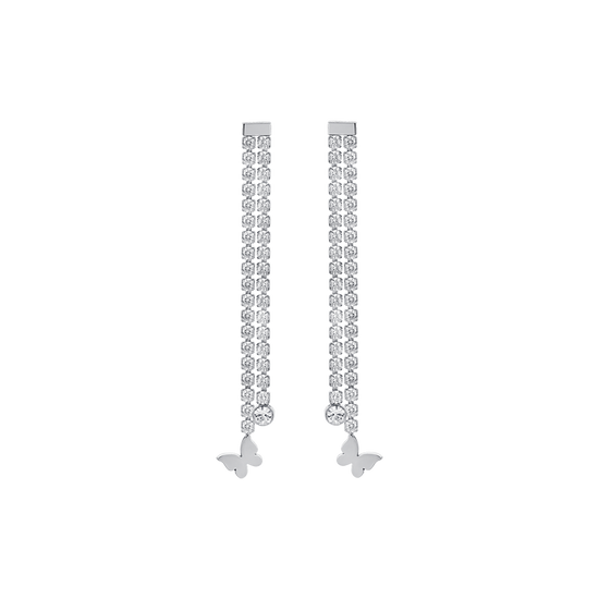 ORECCHINI DONNA IN ACCIAIO CON CRISTALLI BIANCHI E FARFALLE