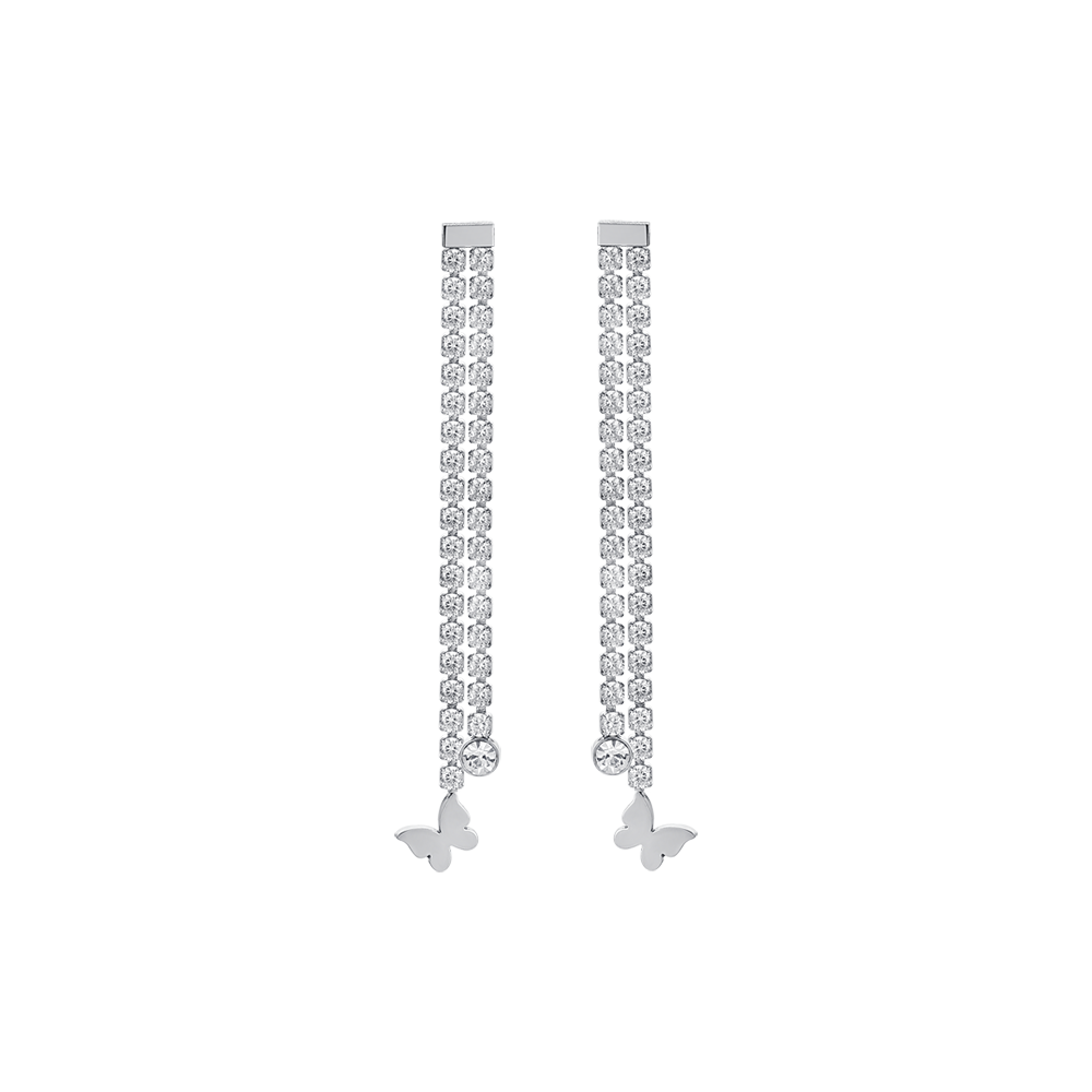 ORECCHINI DONNA IN ACCIAIO CON CRISTALLI BIANCHI E FARFALLE