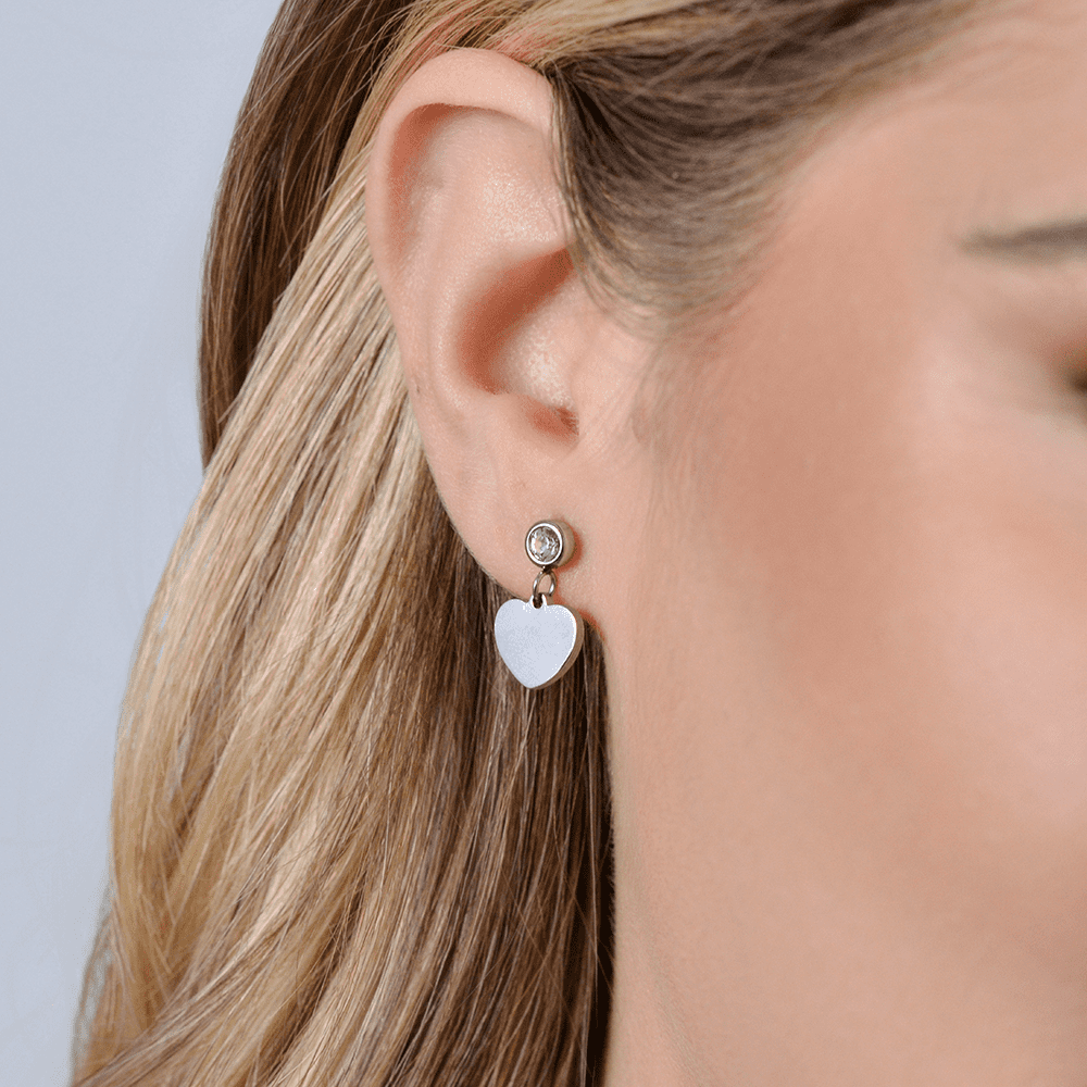 ORECCHINI DONNA IN ACCIAIO CON CUORE E ZIRCONE BIANCO