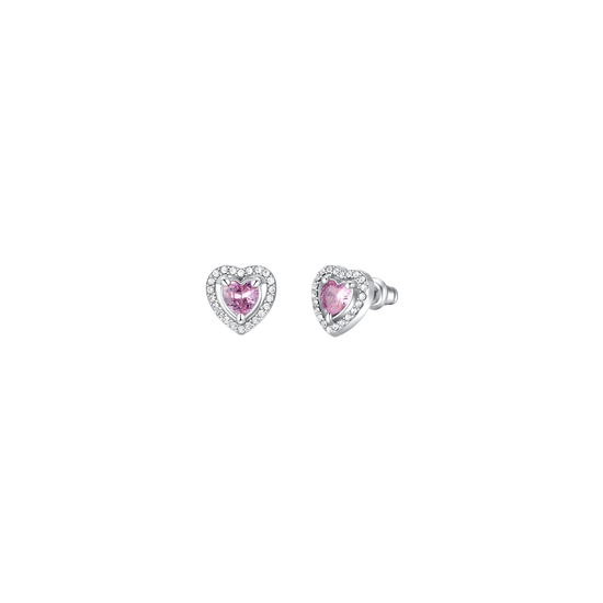 ORECCHINI DONNA IN ACCIAIO CUORE ZIRCONE ROSA