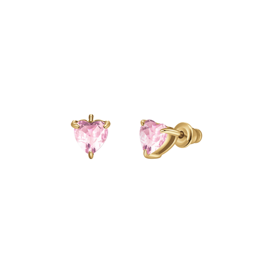 ORECCHINI DONNA IN ACCIAIO E  IP GOLD CON CUORE CRISTALLO ROSA