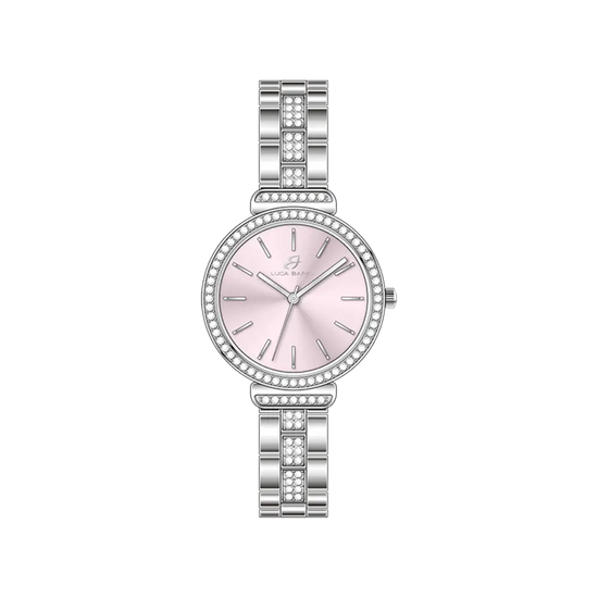 OROLOGIO DONNA IN ACCIAIO CRISTALLI GHIERA E QUADRANTE ROSA Luca Barra